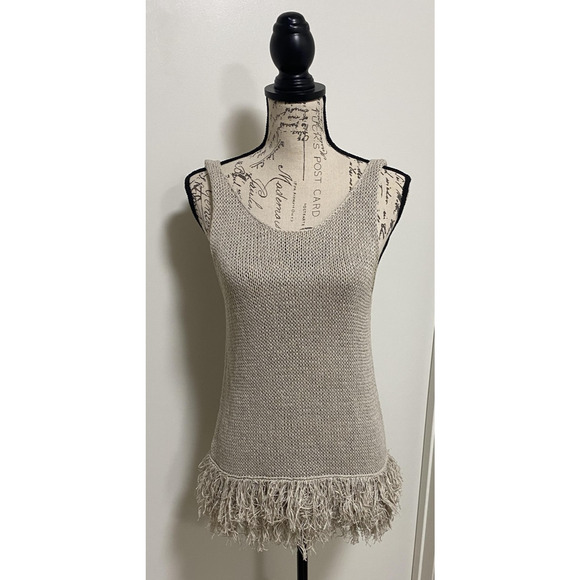 Brunello Cucinelli Sweaters - Brunello Cucinelli Sweater Womens Large Beige Cotton Knit Fringe Made in Italy